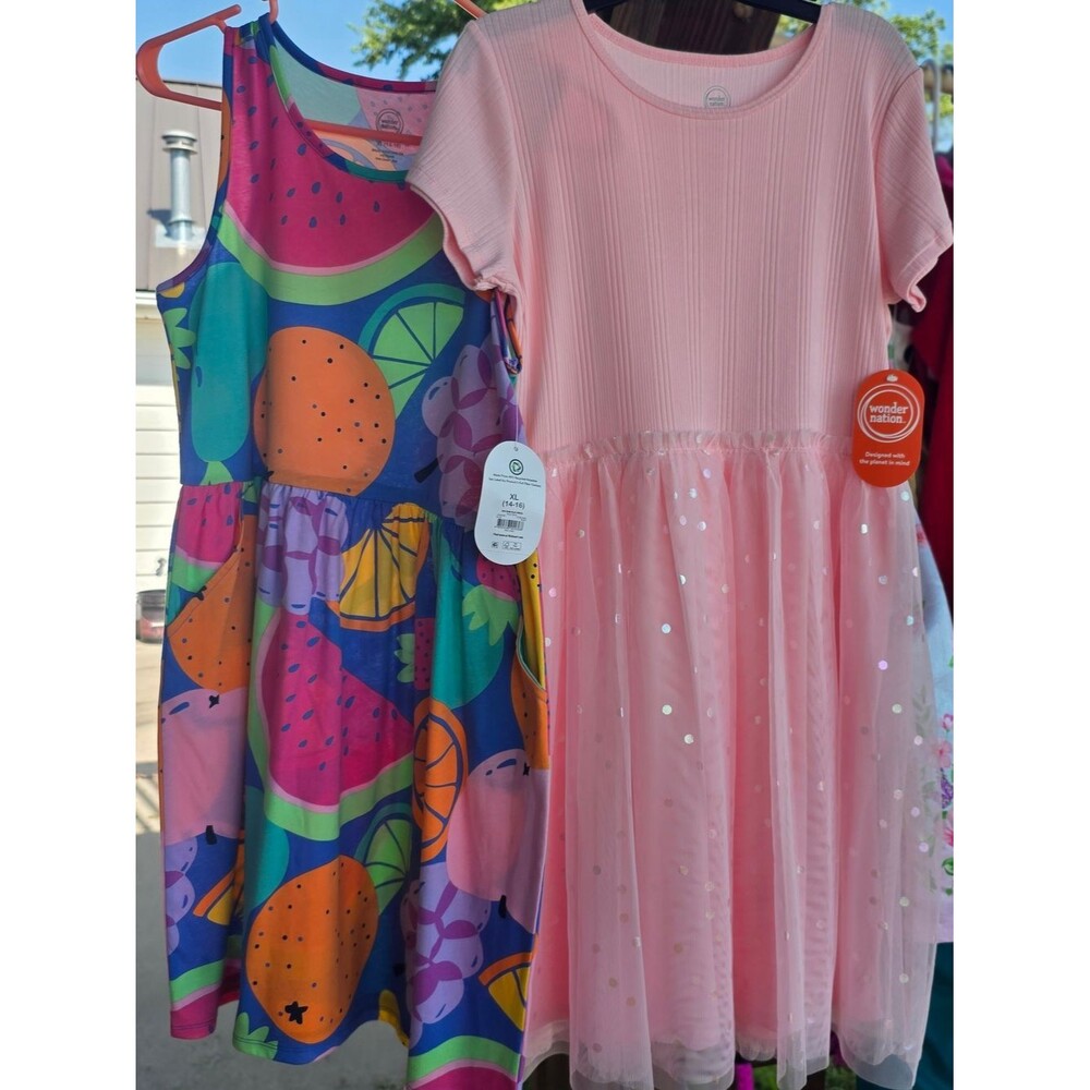 wonder nation Pink Tulle Dress & Fruit-Print Sleeveless Dress XL 14-16